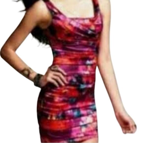 Express Design Studio Silk Rushed Bodycon Floral Dress Size 0 - Picture 1 of 9